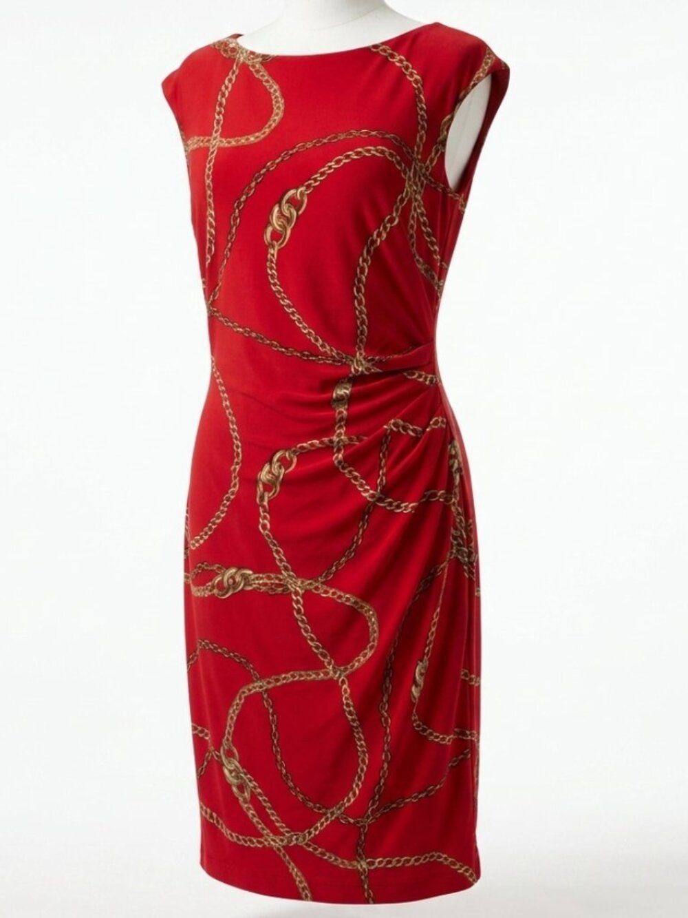 LAUREN RALPH LAUREN Size 12 Chain Print Sheath Dress Sleeveless Equestrian